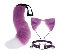 Perfeclan Ensemble Oreilles et Queue de Chat, Serre-tête avec Oreilles d'animaux pour Cosplay, pour déguisements, Spectacles sur scène, Violet Blanc