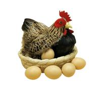 Perfeclan Figurine de Poule Artificielle Décorative avec Plumes Artificielles, Accessoire Photo pour Jardin, Cour Ou Cuisine, 6 œufs