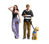 perfeclan Figurine miniature en résine à l'échelle 1/18 représentant un garçon promenant son chien et une fille tenant un sac. Décor architectural détaillé,