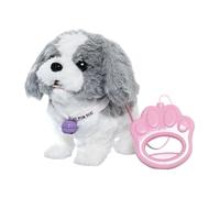 perfeclan Jouet chien en peluche avec laisse, cadeau d'anniversaire, doux pour les enfants, remuant la queue et chantant, simulation de chiot électronique, Gris Blanc