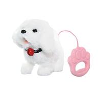 perfeclan Jouet chien en peluche avec laisse, cadeau d'anniversaire, doux pour les enfants, remuant la queue et chantant, simulation de chiot électronique, Blanc