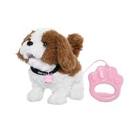 perfeclan Jouet chien en peluche avec laisse, cadeau d'anniversaire, doux pour les enfants, remuant la queue et chantant, simulation de chiot électronique, Blanc Marron