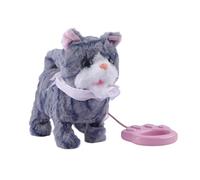 perfeclan Jouet pour chat, animal électronique de simulation avec laisse, queue qui remue, fonction d'enregistrement, peluche chat parlant, Gris