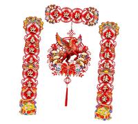 Perfeclan Kit de Décorations de l'Année du Cheval 2026, avec Couplets et Ornement Suspendu du Nouvel an Chinois, Décoration de Porte Traditionnelle en Tissu, pour Porte d'Entrée ou Bureau, Style A