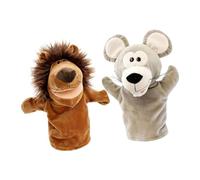 Perfeclan Lot de 2 marionnettes à Main en Forme d'animaux en Peluche, Jouet créatif avec Bouche articulée, idéal pour Les Jeux et l'apprentissage, Lion et Rat