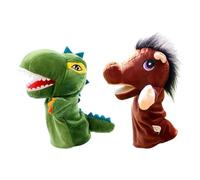 Perfeclan Lot de 2 marionnettes à Main pour Enfants, en Peluche, pour Jeux de rôle et Histoires, idéales pour Les fêtes et Les Spectacles, Dinosaure et Cheval