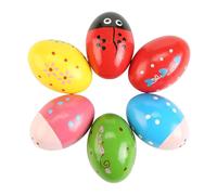 perfeclan Lot de 6 maracas musicales en bois en forme d'œuf, idéales pour remplir les paniers de Pâques ou à offrir en classe.