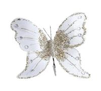 Perfeclan Papillon à Pince, Ornement à Clip avec Ailes Scintillantes, Décoration de Noël à Paillettes en Tissu Floqué, Décoration Artificielle pour Mariage, Salon, Guirlande Artisanale, Blanc