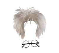 perfeclan Perruque de vieil homme, Costume de jeu de rôle, mascarade, vieux professeur, Costume de, pour adolescents, Perruque et Lunettes