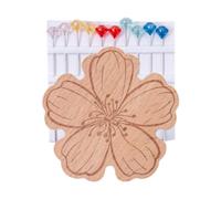 perfeclan Porte-aiguilles avec 10 épingles à tête perlée, en bois dur, fait à la main, pour projets de courtepointe, de broderie, Fleur de Pêche