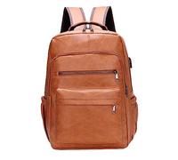 Perfeclan Sac à Dos Ordinateur Portable en Cuir PU, Sac à Dos de Voyage Imperméable avec USB Charging Port, Décontracté Sacs à Main Résistant à L'usure Pochette Confortable, JAUNE
