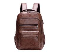Perfeclan Sac à Dos Ordinateur Portable en Cuir PU, Sac à Dos de Voyage Imperméable avec USB Charging Port, Sac à Dos Décontracté Sac à Main Résistant à L'usure Pochette Confortable Sac à Dos, CAFÉ