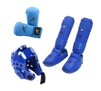 Perfeclan Taekwondo Sparring Gear Set Casque de Boxe équipement de Boxe Entraînement avec Protège-Tibias Chaussures pour Sanda Sparring Arts Martiaux, Bleu M