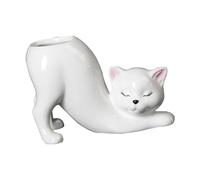 Perfeclan Vase Chat Cartoon avec Queue de Chat Pot de Fleurs en Céramique Contenant Plante Animal Décoration Maison Simulation Finition Lisse Adaptée Bureau Sal, Blanc