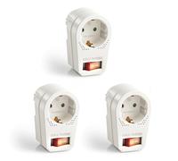 Perfect, Adaptateur de Prise avec Interrupteur Marche/arrêt, 1x Prise Schuko, 16A / 250V AC, 3680 Watts, Blanc, Lot de 3