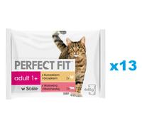 PERFECT FIT Adult 52x85g Nourriture humide pour chat à la sauce au poulet et aux petits pois, avec du bœuf et des carottes