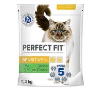 PERFECT FIT Adulte 1+ Croquettes pour chat adulte - Répond à des besoins spécifiques d'un chat stérilisé - Nourriture Riche en Dinde - 1,4 kg (Lot de 5)