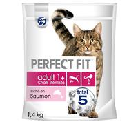 PERFECT FIT Croquettes pour Chat Adulte Stérilisé Riches en Saumon - Lot de 5 Sacs de 1,4kg - Nourriture Complète & Equilibrée, pour le Maintien de la Vitalité et de l'Agilité
