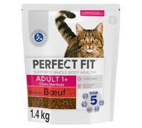 PERFECT FIT - Croquettes Saveur Bœuf pour Chats Adultes Stérilisés, Nutrition Équilibrée (1,4 kg) - Le lot de 3