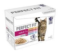 Perfect Fit Sachets de nourriture humide pour chats - Nutrition avancée pour chats adultes 1+, sélection mixte en sauce, lot de 4 (4 x 12 sachets x 85 g)