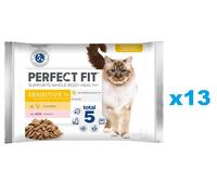 PERFECT FIT Sensitive 1+ 52x85 g Aliment complet humide pour chats adultes, en sauce au poulet, avec du saumon