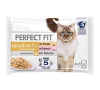 Perfect Fit Sensitive 1+ - Sachets fraîcheur pour chat adulte stérilisé - Répond à des besoins spécifiques d'un chat stérilisé - Riche en Poulet et Saumon - 52 sachets de 85g