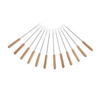 Perfect for gatherings! This set of 12 stainless steel fondue forks (24cm) with wooden handles is ideal for cheese, chocolate, marshmallows, or fruit. Dishwasher safe & built to last.