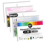 perfect ideaz - Aquarelle cartes postales - 45 feuilles, DIN-A6, 290 g/m² - Papier Premium blanc naturel - Papier Watercolor sans acide, certifié FSC