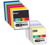 perfect ideaz Lot de 100 feuilles de carton photo DIN A2, 20 couleurs, pastel et intense, carton recyclé stable, 300 g/m², fabriqué en Allemagne (50 feuilles de 10 couleurs chacune)