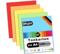 perfect ideaz - Papier cartonné A4-100 feuilles de papier cartonné pour loisirs créatifs - 180 g/m² en 5 couleurs vives (20 feuilles par couleur) - issu de matériaux recyclés - certifié Ange Bleu