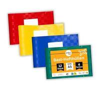 perfect line • 12 protège cahier 21 x 15.8 DIN-A5, raphia de couleur, 4 couleurs, format paysage avec étiquette d'inscription, PP recyclable, protege cahier 21 x 15.8, Fabriqué dans l'UE