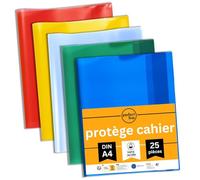 perfect line • 25 protège cahier 21x29.7 DIN-A4, grainés, PP recyclable, protege cahier 21x29.7 colorés et transparents, Fabriqué dans l'UE