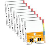 perfect line - 48 pochettes perforées DIN A4 avec index - 8 x 6 onglets - Extra solides, transparentes, intercalaires de qualité supérieure - Onglets colorés interchangeables - Indélébile, sans acide
