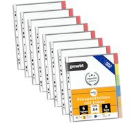 Perfect Line - 48 Pochettes Perforées DIN A4 Index - 8 x 6 Onglets - Solides, Transparentes, Qualité Supérieure - Onglets Colorés Interchangeables - Indélébile, Sans Acide