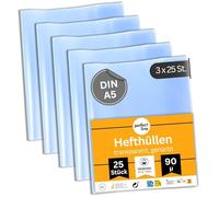 perfect line 75 Housses de cahier DIN-A5 transparentes, enveloppe de cahier transparente et côtelée, protège-cahier en polypropylène recyclable (PP) (3 lots (3 x 25 pcs.)