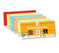 perfect line - Intercalaires recyclés, lot de 100, 5 couleurs, perforés - certifiés Ange Bleu, pour format A4, fabriqués en Allemagne