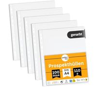 perfect line Lot de 100 pochettes perforées A4, extra résistantes (110 microns), grainées, sans acide, indélébiles et indéchirables, ouvertes par le haut, pochettes transparentes, fabriquées dans l'UE