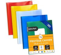 perfect line Lot de 15 protège-cahiers DIN A4 - 5 couleurs - Transparent - Extra solides - En polypropylène recyclable - Indélébile - Sans acide - Durable - Protège-cahiers pour l'école et le bureau