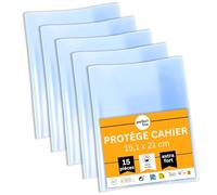 perfect line - Lot de 15 protège-cahiers format 15,1 x 21 cm, en verre transparent et extra résistant, protège-cahiers en polypropylène recyclable, indélébiles