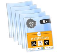 perfect line Lot de 5 packs de 15 protège-cahiers au format A5, en verre transparent et extra résistant, protège-cahiers en polypropylène recyclable, indélébiles