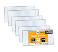 perfect line Lot de 60 protège-livres de 26 cm de hauteur, extra solides, en polypropylène, transparents, faciles à nettoyer, jusqu'à 54 cm de large, fabriquées en UE (5 lots de 12 pièces)