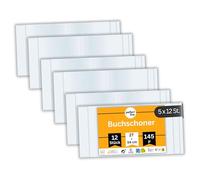 perfect line Lot de 60 protège-livres de 27 cm de hauteur, extra solides, en polypropylène, transparents, faciles à nettoyer, jusqu'à 54 cm de large, fabriquées en UE (5 lots de 12 pièces)