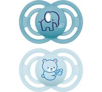 Perfect Lot De 2 Tétines Extra Fines Et Souples,Plates Et Symétriques En Silicone Skin Soft Silicone À Partir De 6 Mois,Avec Boîte Auto-Stérilisatrice,Bleu Mat