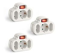 Perfect, multiprise avec Interrupteur Marche/arrêt, 1x Prise Schuko 16A / 250V AC, 2X Prises Euro 2,5A / 250V AC, 3680 Watts, Blanc, Lot de 3