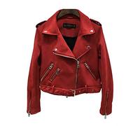 Perfecto Femme Classique Slim Fit Col À Revers Biker Courte Veste De Moto en Cuir PU Rouge L