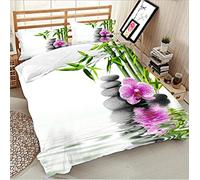 PERFECTPOT Housse de Couette 260x240 Zen Fleur Pierres Imprimé Parure de Lit avec 2 Taie d'oreiller en 100% Polyester pour Chambre à Coucher d'Adultes Enfants Plus Grande Taille