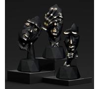 Perfekto24 Lot de 3 Sculptures décoratives et Modernes en Noir, Sculptures de penseurs, Silence est doré, ne Rien Entendre dire