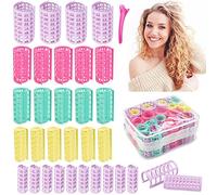 PERFETSELL Lot de 30 bigoudis en plastique de 5 tailles - Sans chaleur - Auto-agrippants - Pour cheveux courts et longs - Avec 5 pinces en bec de canard - Pour coiffeur de barbier