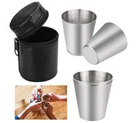 PERFETSELL Lot de 4 verres à shot en acier inoxydable Verres à shot incassables, pliables et réutilisables Étui en cuir pour camping, voyage, enfants et maison