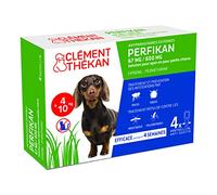 Perfikan Petits Chiens Clément Thékan (4-10 kg) - 67 mg/600 mg - Anti-Puces, Anti-Tiques, Anti-Moustiques et Anti-Phlébotomes - Protège jusqu’à 4 semaines - Fabriqué en France - 4 pipettes Spot On